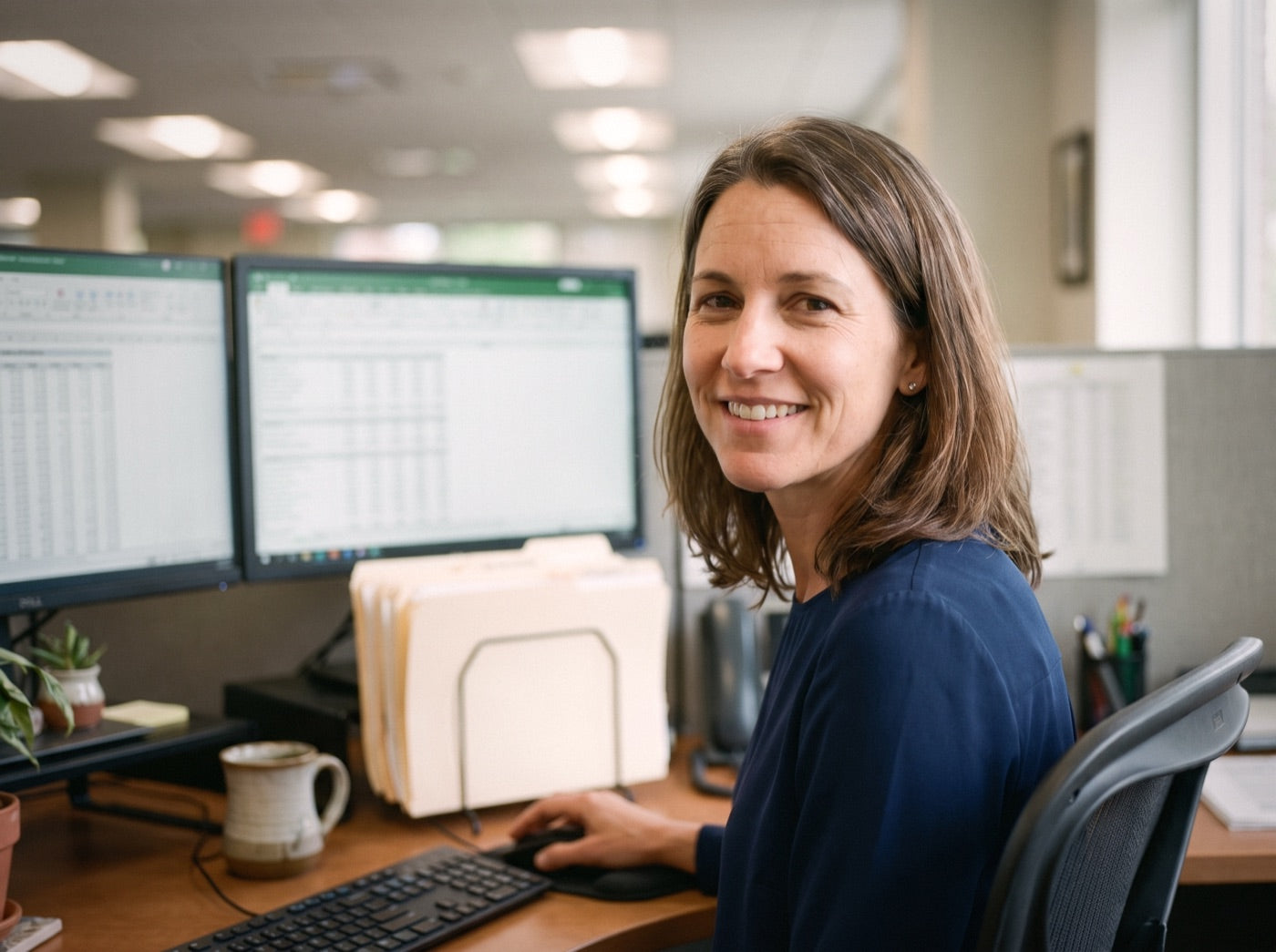 Denise at her desk this spring