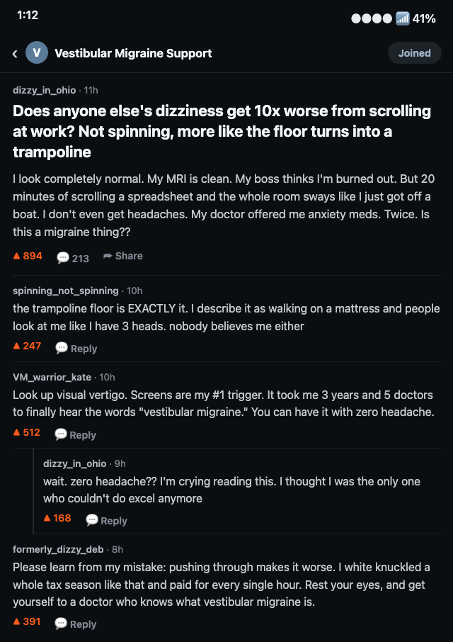 The forum thread about visual vertigo