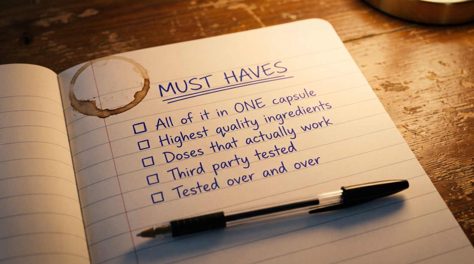 The must-haves list in my notebook