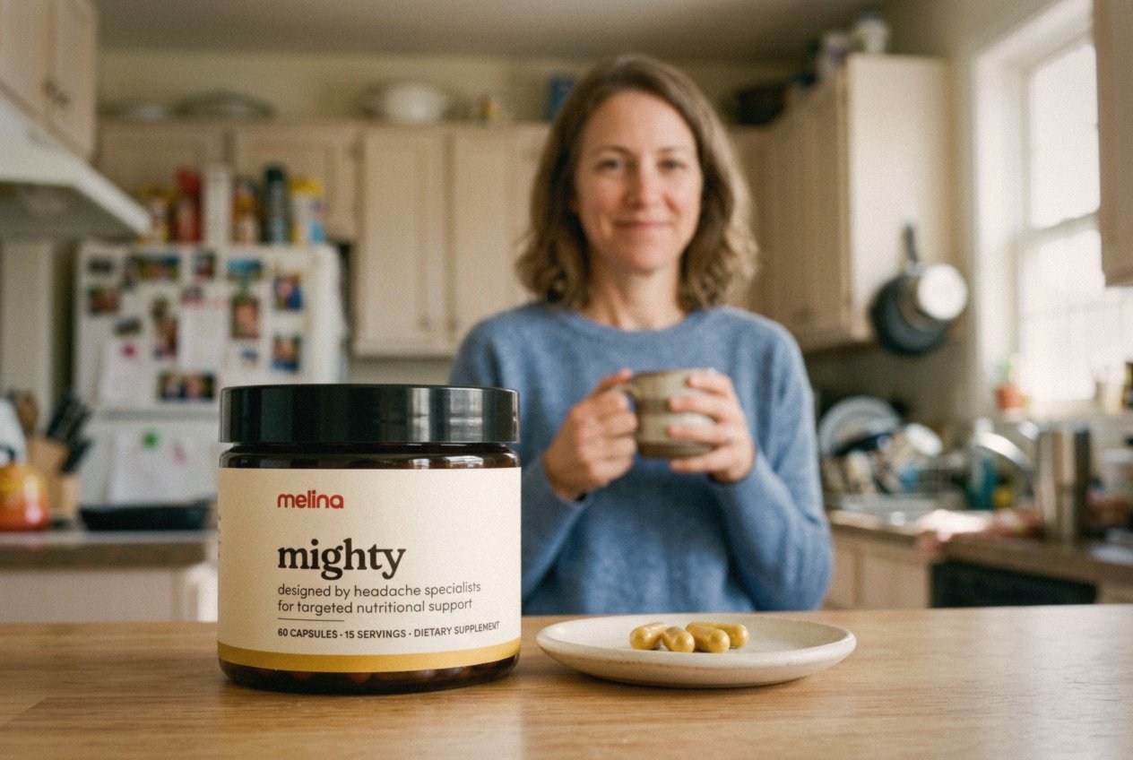 Mighty on my kitchen counter with the morning's four capsules