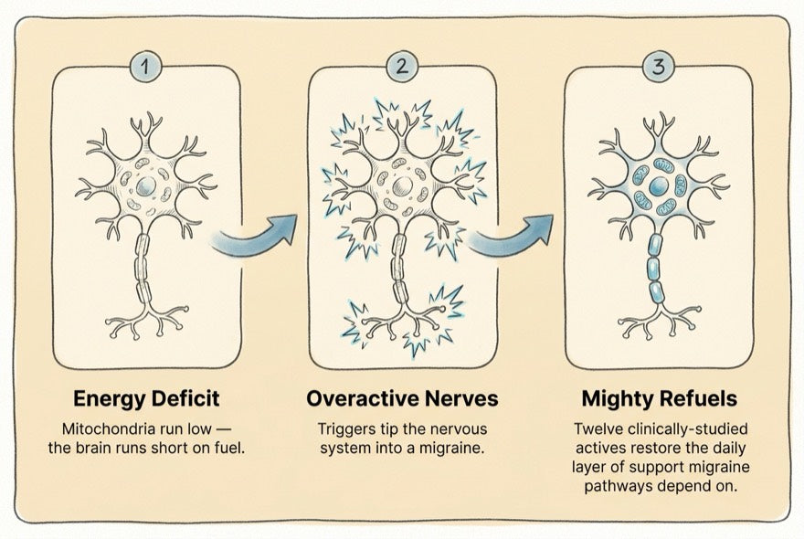 Editorial illustration of a brain firing with concentric energy waves.